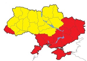 Figura 1 Risultati delle Elezioni Presidenziali 2010: in rosso la maggioranza del Janukovich, in giallo per Timoshenko