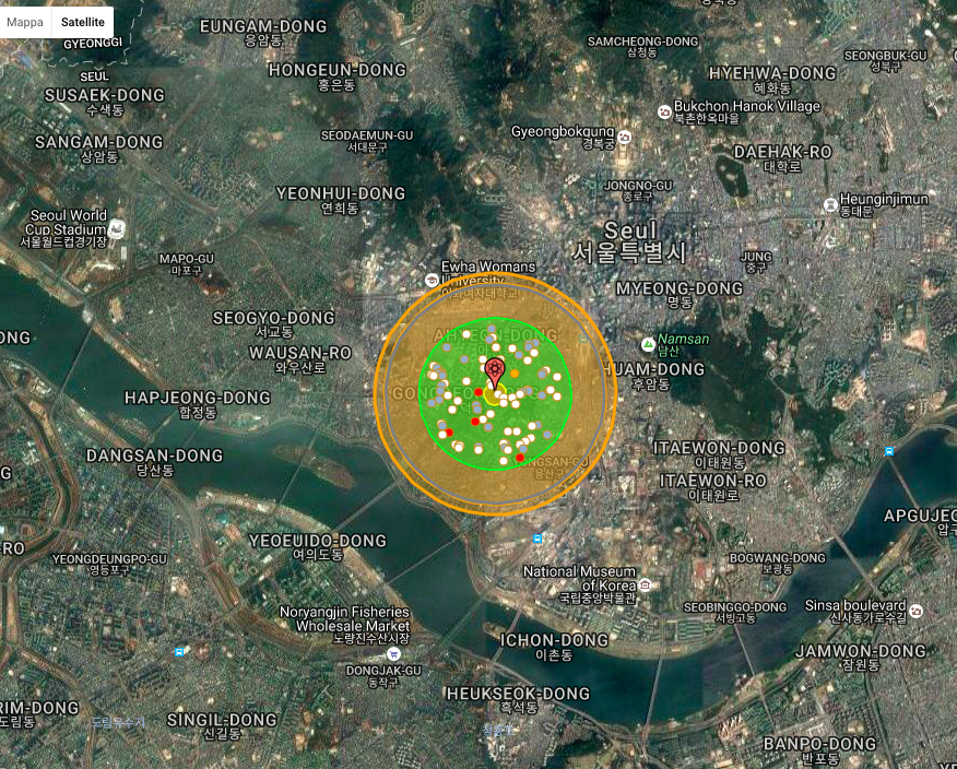 Gli effetti di una bomba atomica di 11 Kt su Seoul